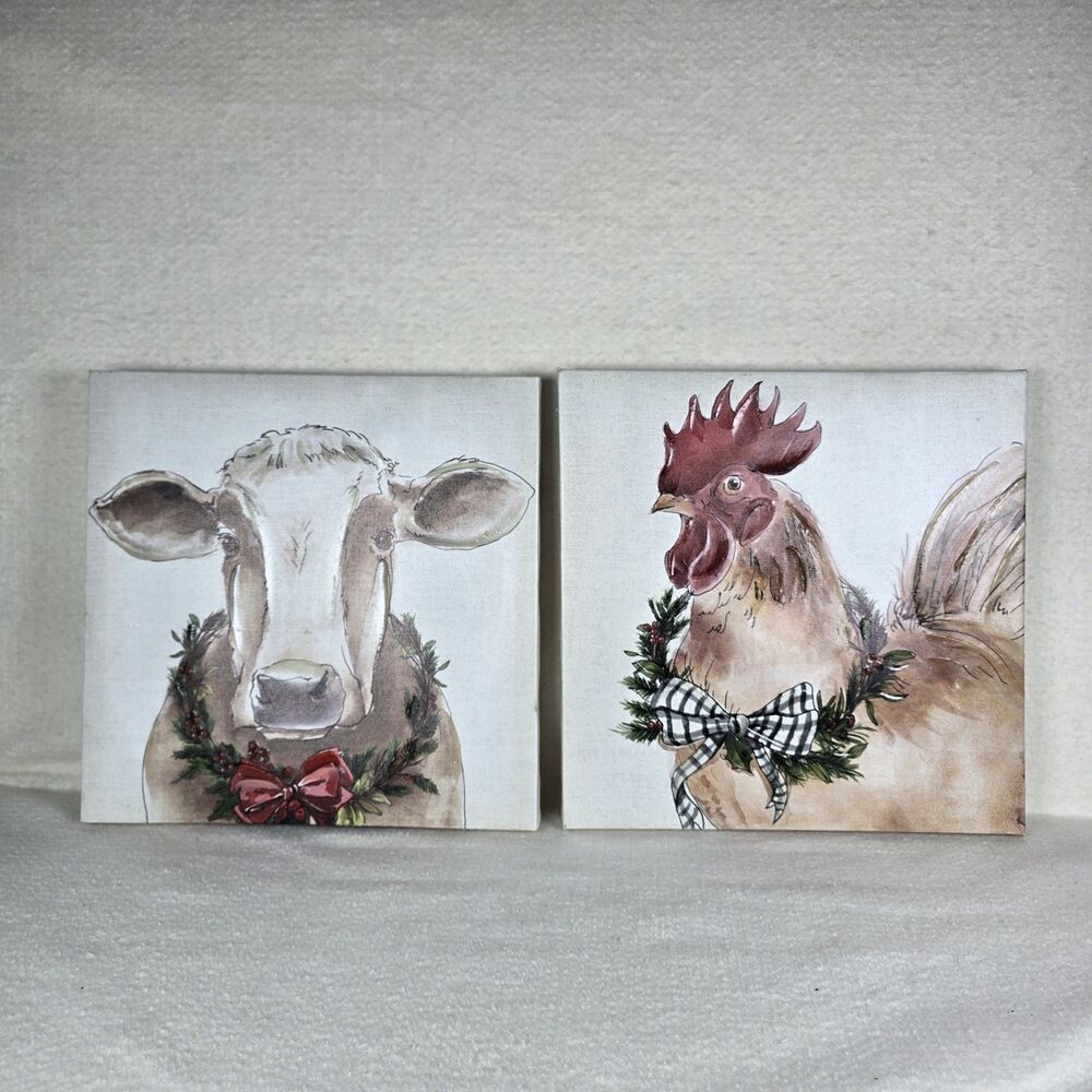 Hobby Lobby Rustic Farmhouse Canvas Art Set Cow Rooster 12x12 - Picture 2 of 7